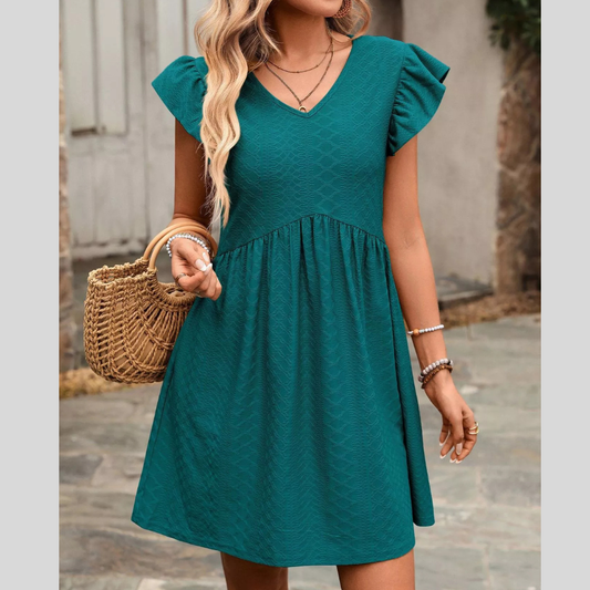 Ruffle Sleeve V-Neck A-Line Dress