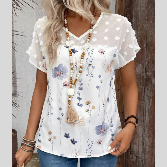 Floral Print V-Neck Flutter Sleeve Casual Top