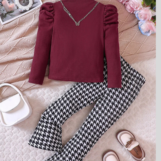 Children's Long Sleeve Top & Houndstooth Pants Set