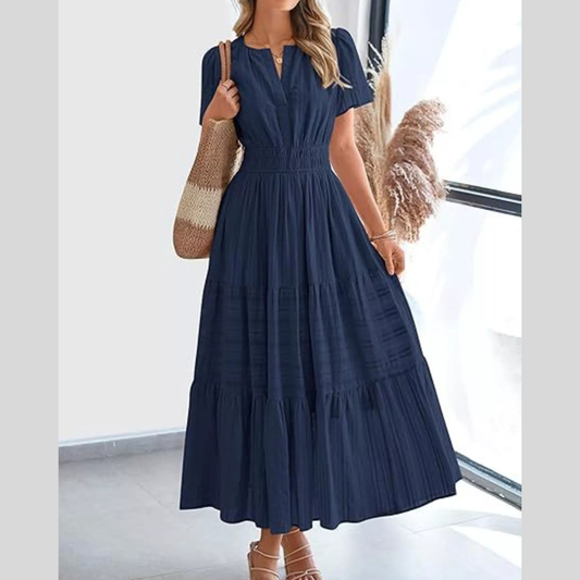 Full Size Short Sleeve Tiered Midi Dress Plus Size