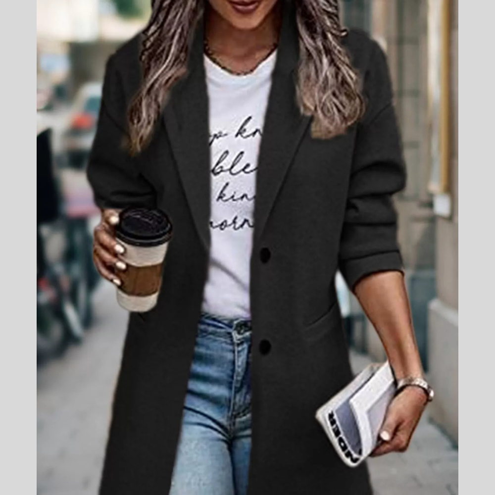 Full Size Lapel Collar Button Up Coat Plus Size