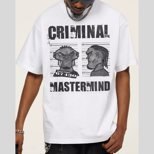 Men's Criminal Mastermind Graphic Oversized T-Shirt