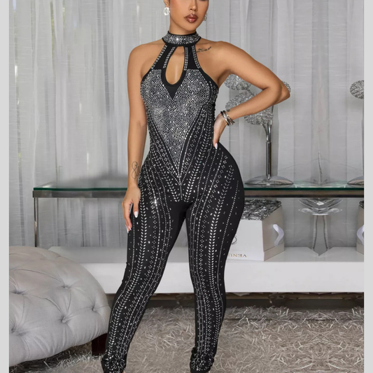 Sparkling Rhinestone Cutout Jumpsuit