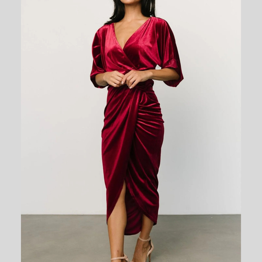 Ruched Surplice Half Sleeve Dress