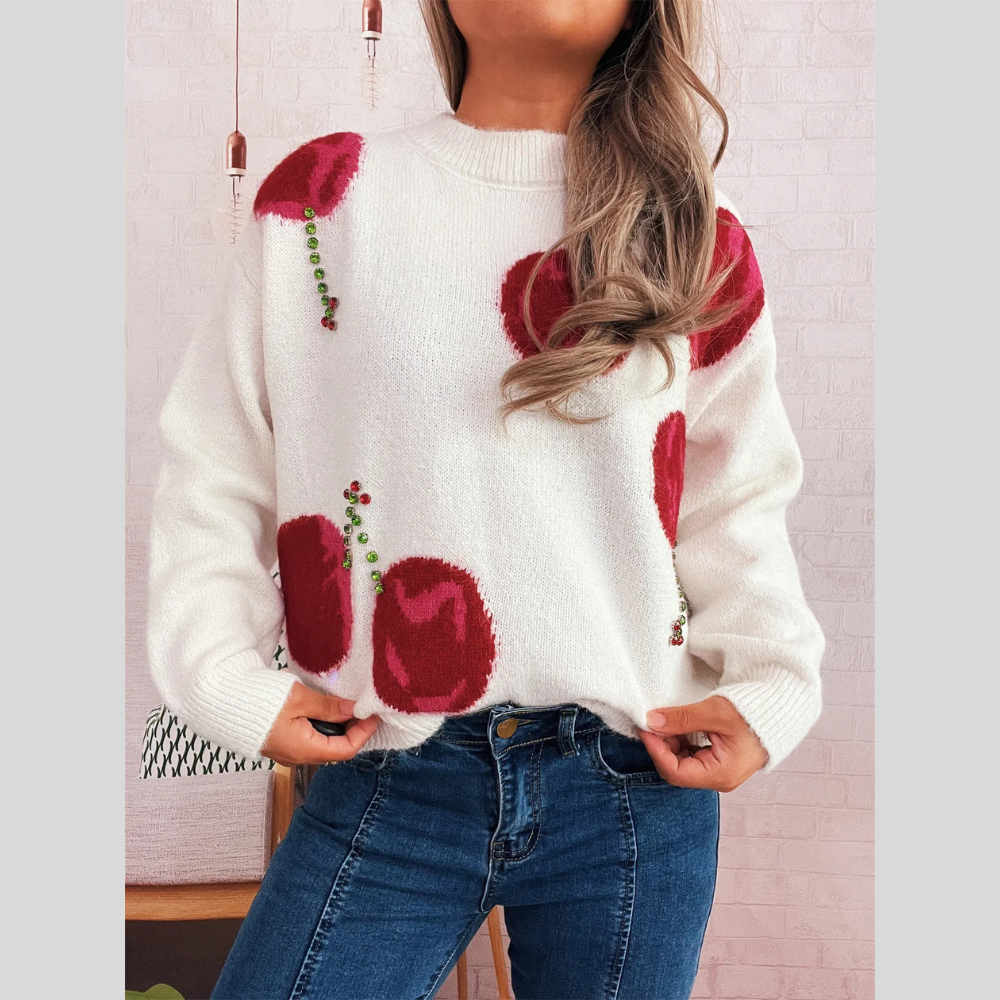 Contrast Cherry Round Neck Sweater