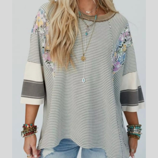 Striped Floral Long Sleeve T-Shirt