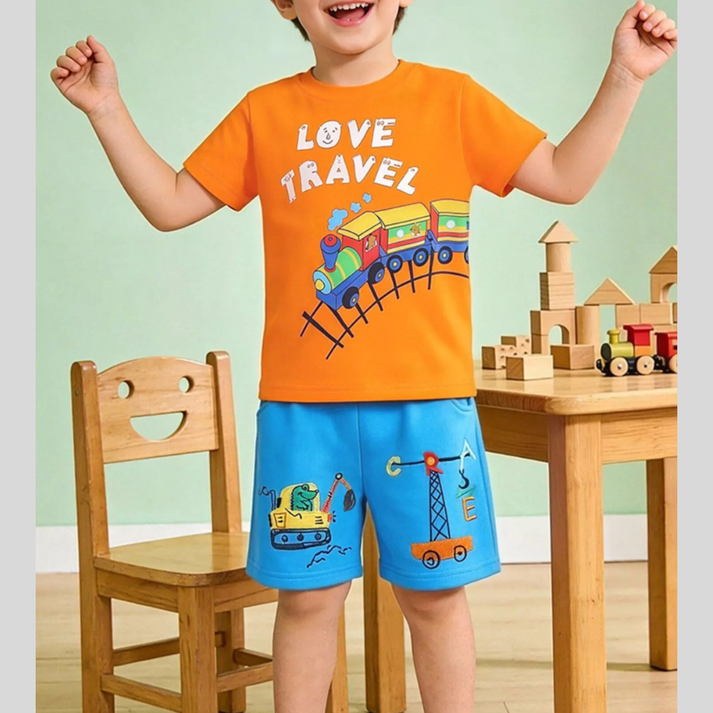Children's Love Travel Train Print Casual Set