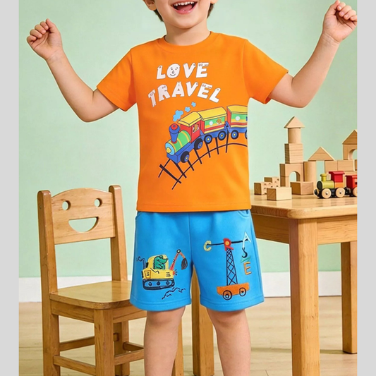 Children's Love Travel Train Print Casual Set