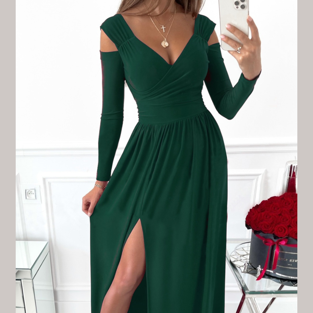 Slit Surplice Long Sleeve Maxi Dress