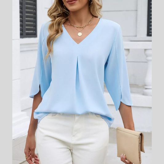 V-Neck Blouse with 3/4 Length Sleeves