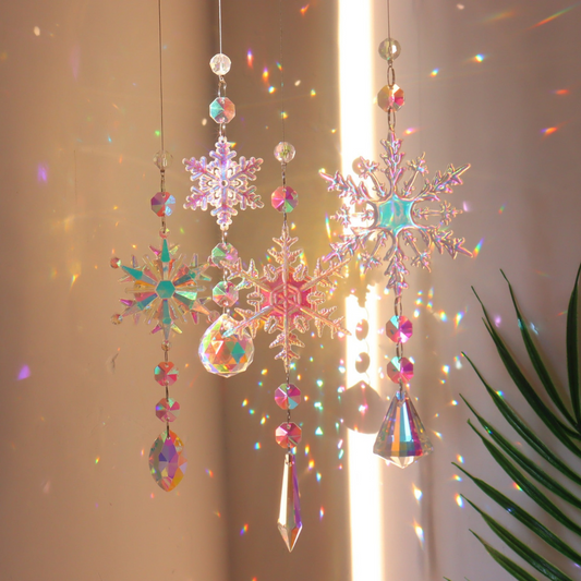 Christmas Colorful Snowflake Crystal Sun Catcher Ice Pillar Pendant Window Christmas Tree Decoration Party Pendant Christmas Decorations