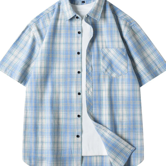 Men's Plus Size Plaid Short Sleeve Button-Up Shirt