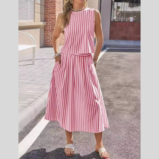 Striped Sleeveless Top and Midi Skirt Two-Piece Set