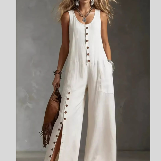 Full Size Sleeveless Button Front Wide Leg Jumpsuit Plus Size