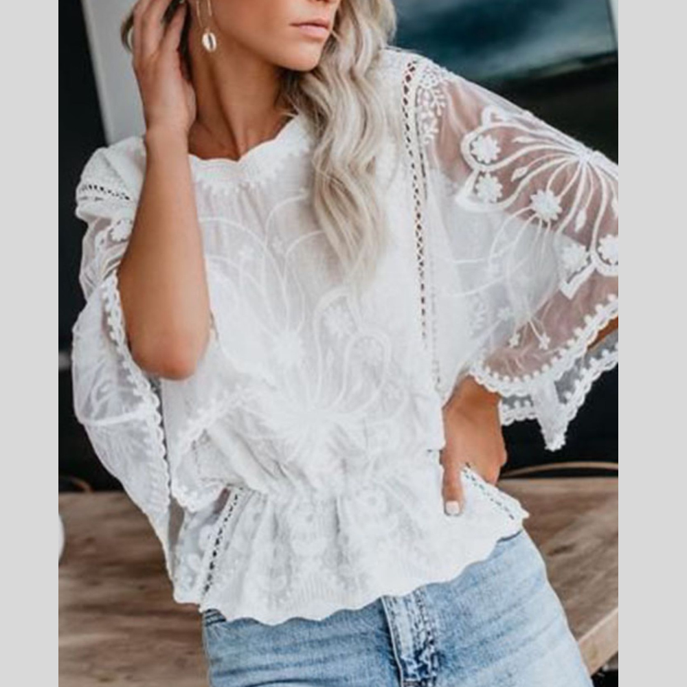 Lace Sheer Sleeve Blouse
