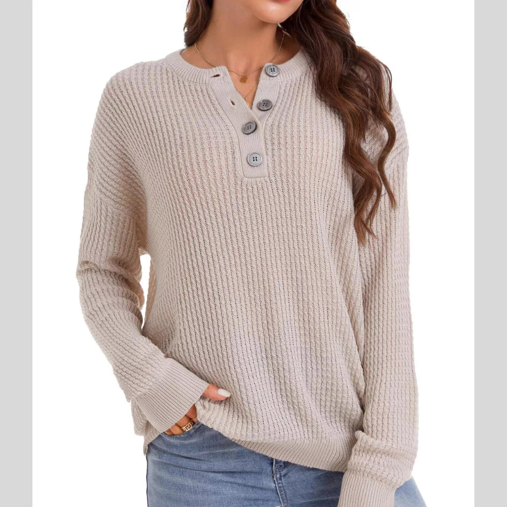 Button Detail Dropped Shoulder Sweater
