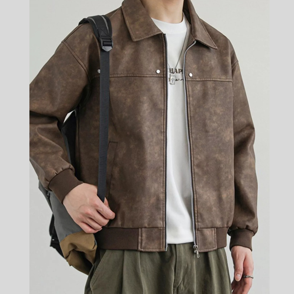 Men's Plus Size Zip Up Faux Leather Shacket