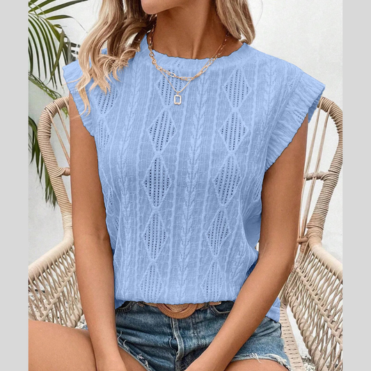 Openwork Round Neck Top