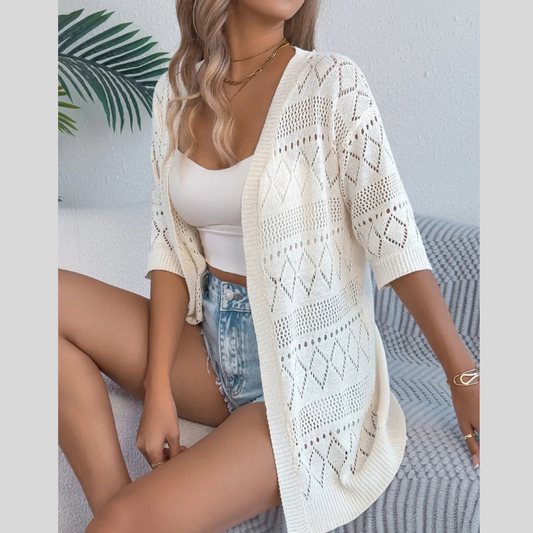 Openwork Open Front Half Sleeve Cardigan