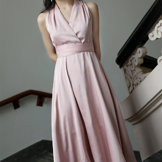 Women's Fashion Satin Hanging Neck Dress