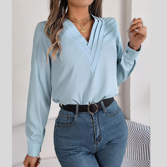 Layered V-Neck Long Sleeve Blouse