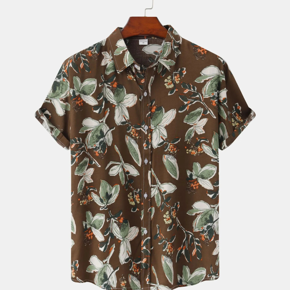 Men's Plus Size Floral Print Short Sleeve Button-Up Shirt