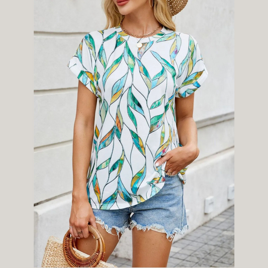 Easy-Wear Printed Crew Neck Top