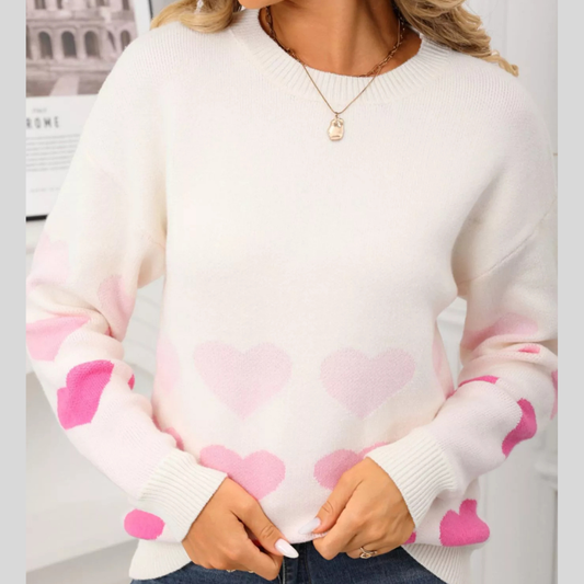 Valentine's Day Heart Pattern Crew Neck Sweater