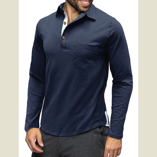 Men's Long Sleeve Polo Shirt with Chest Pocket