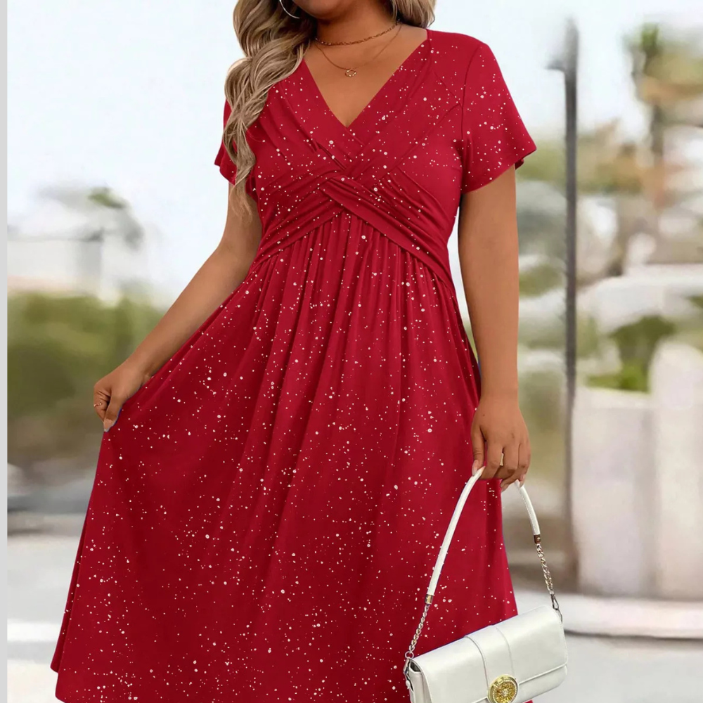 Full Size Glitter Flutter Sleeve Midi Dress Plus Size