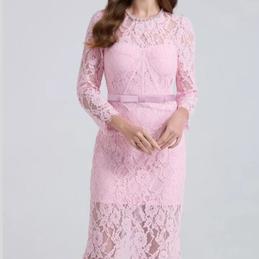 Lace Long Sleeve Midi Dress
