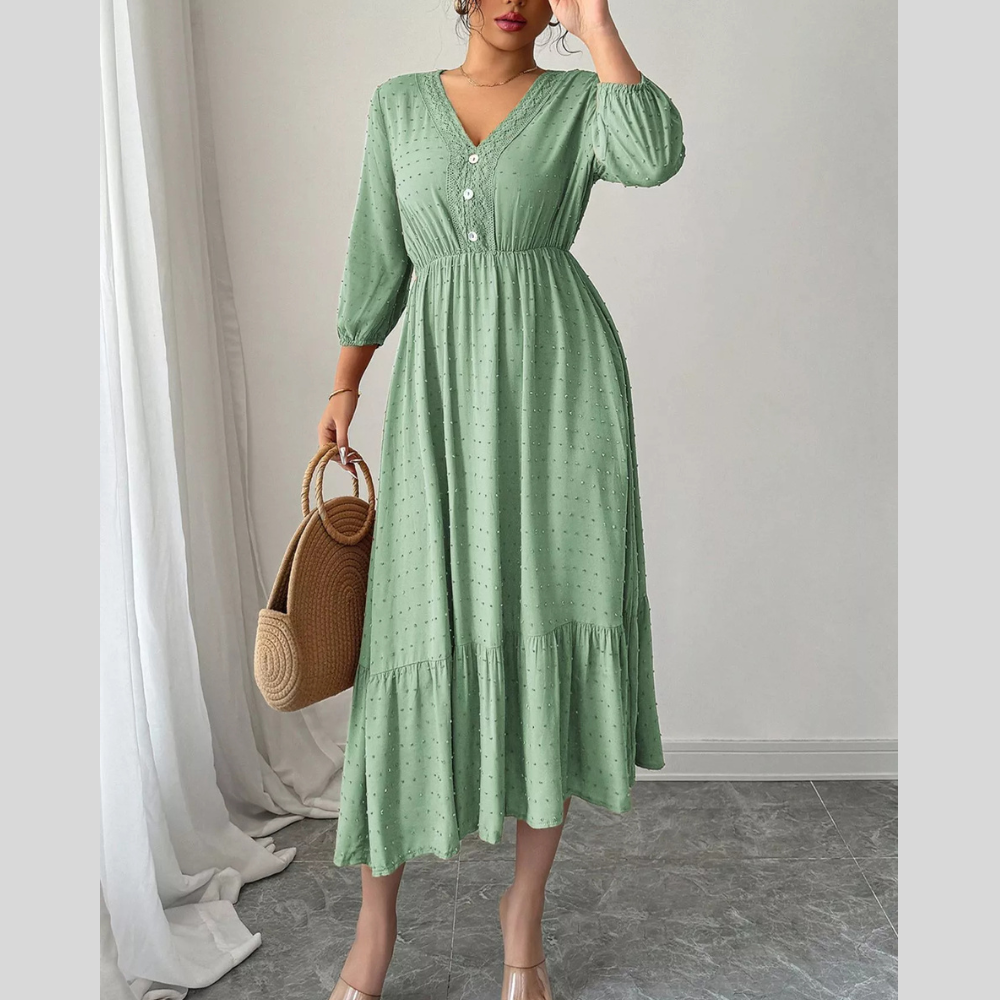 Swiss Dot Ruffle Hem Midi Dress