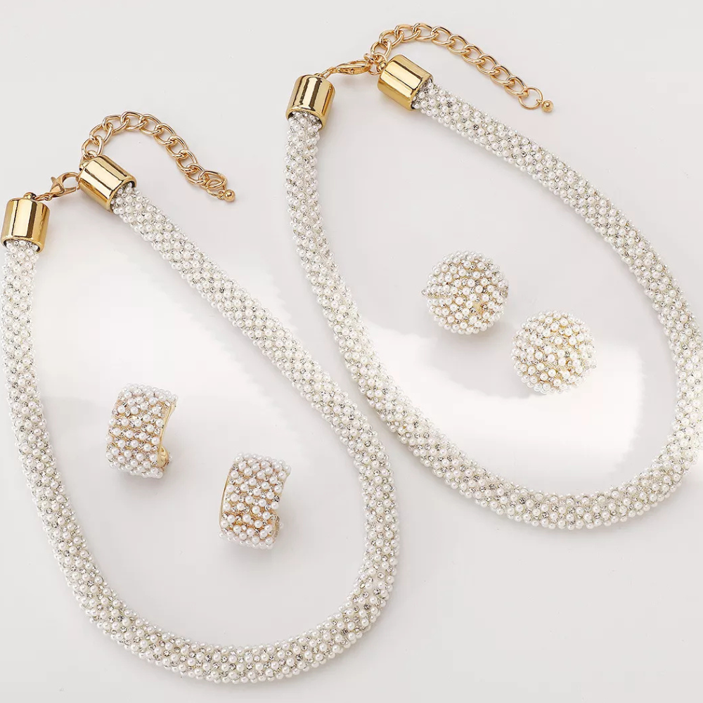 Pearl Embellished Earrings and Necklace Jewelry Set