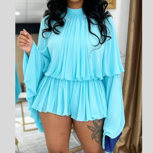 Pleated Long Sleeve Top and Skirt Set