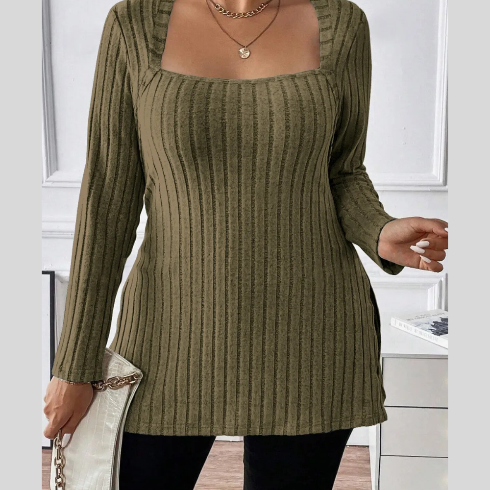 Plus Size Square Neck Long Sleeve Top