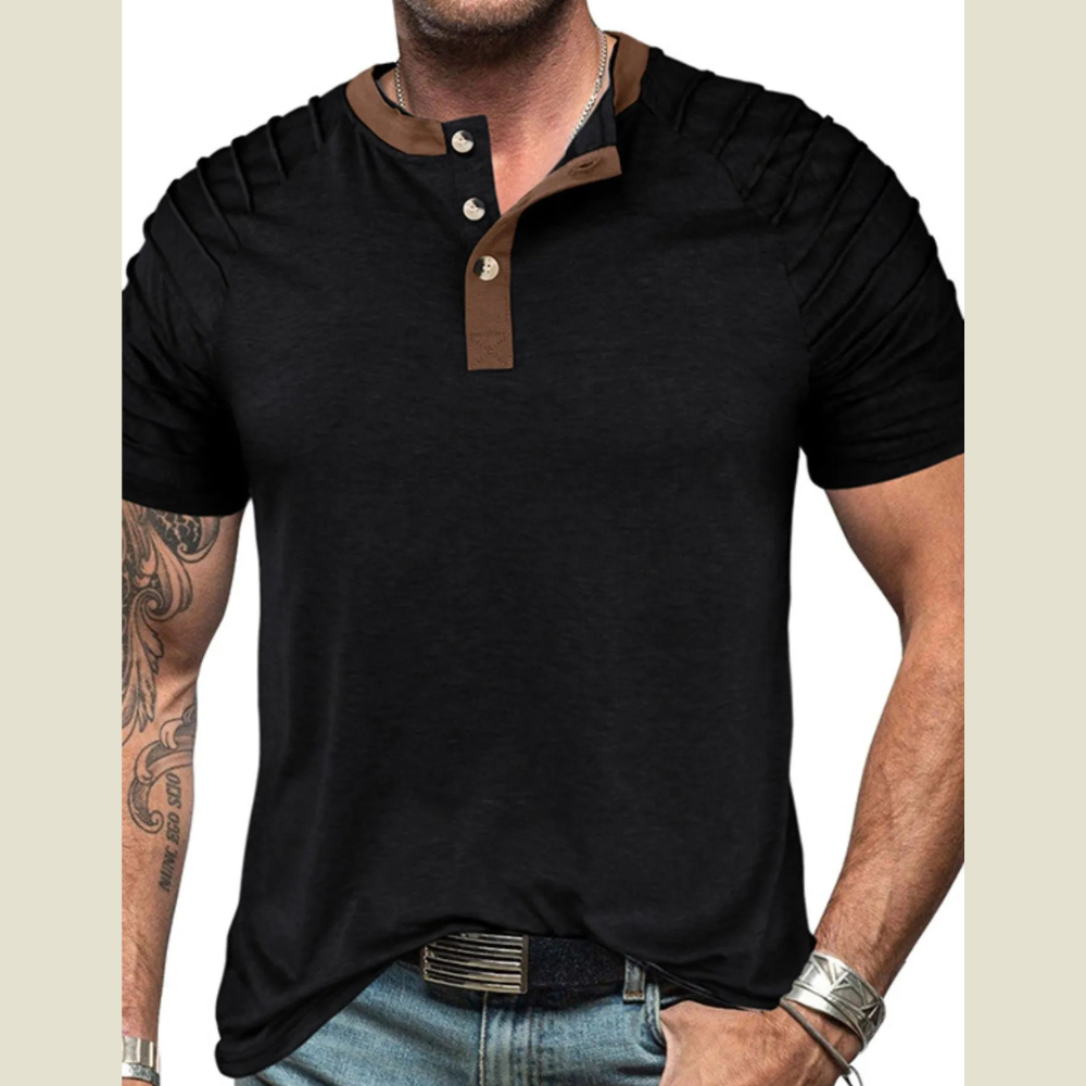 Men's Full Size Casual Henley Short Sleeve Top with Contrast Collar Plus Size