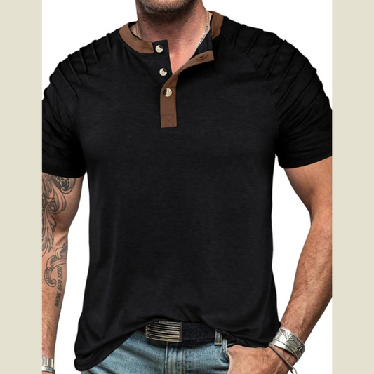 Men's Full Size Casual Henley Short Sleeve Top with Contrast Collar Plus Size