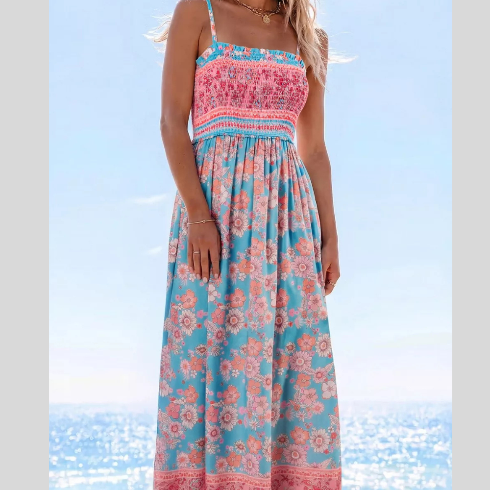 Bohemian Ethnic Print Spaghetti Straps Vacation Maxi Dress