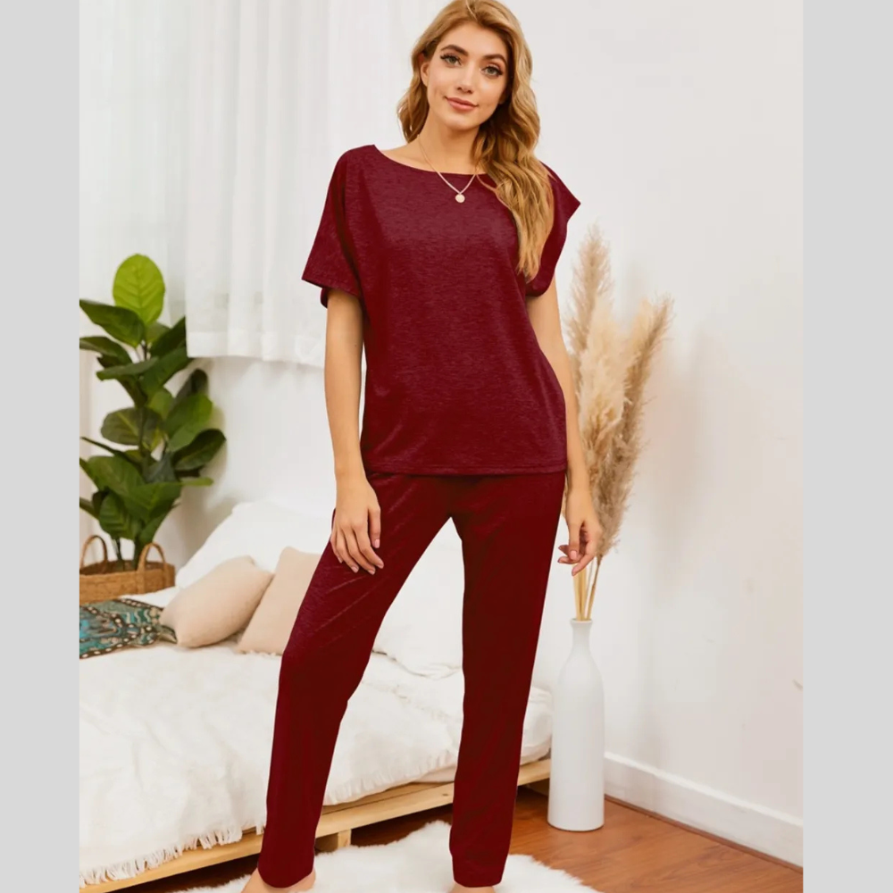 Boat Neck Top and Pants Lounge Set