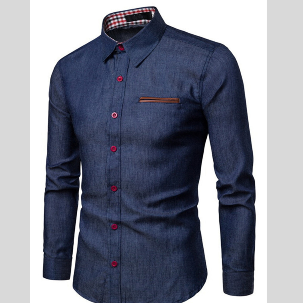 Men's Plus Size Slim Fit Long Sleeve Denim Shirt