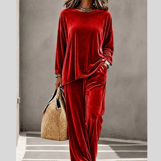 Full Size Velvet Long Sleeve Top and Pants Set Plus Size