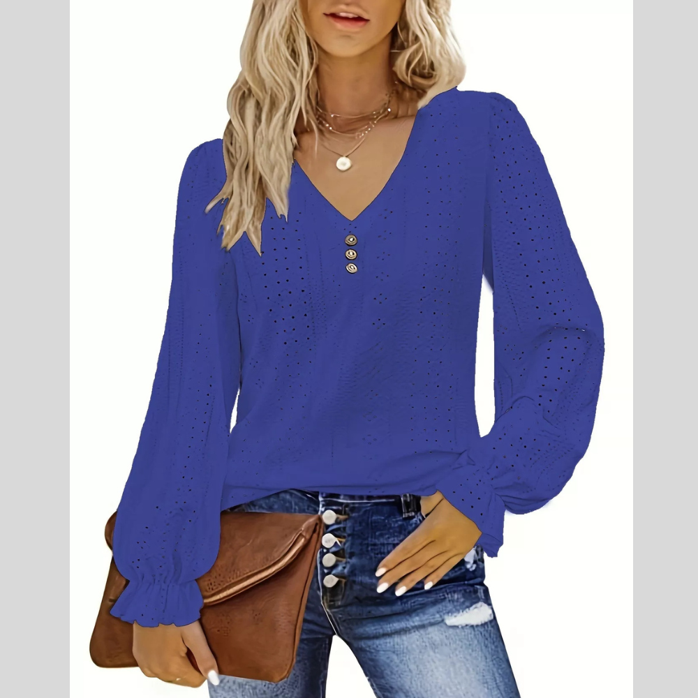Plus Size Eyelet V-Neck Flounce Sleeve Blouse