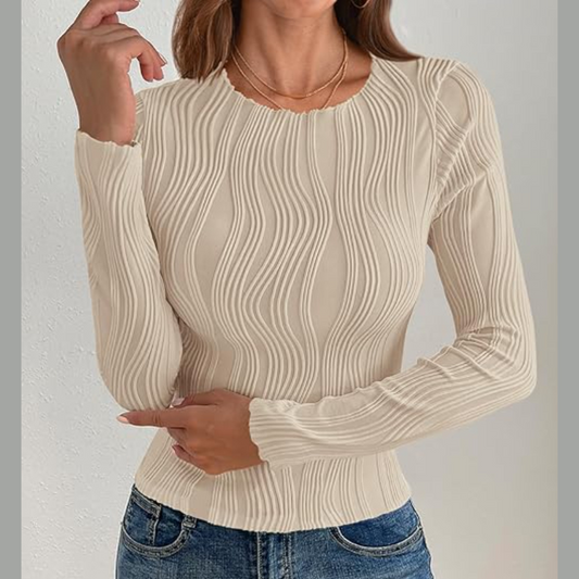 Textured  Round Neck Long Sleeve Shirt