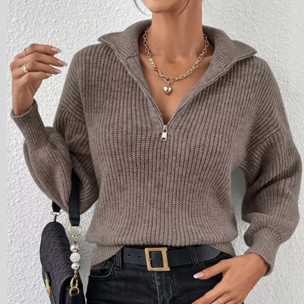 Quarter-Zip Dropped Shoulder Sweater