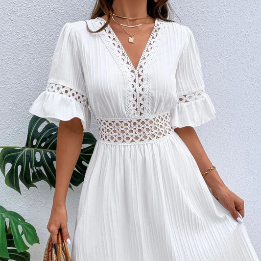 Cutout V-Neck Flounce Sleeve Mini Dress