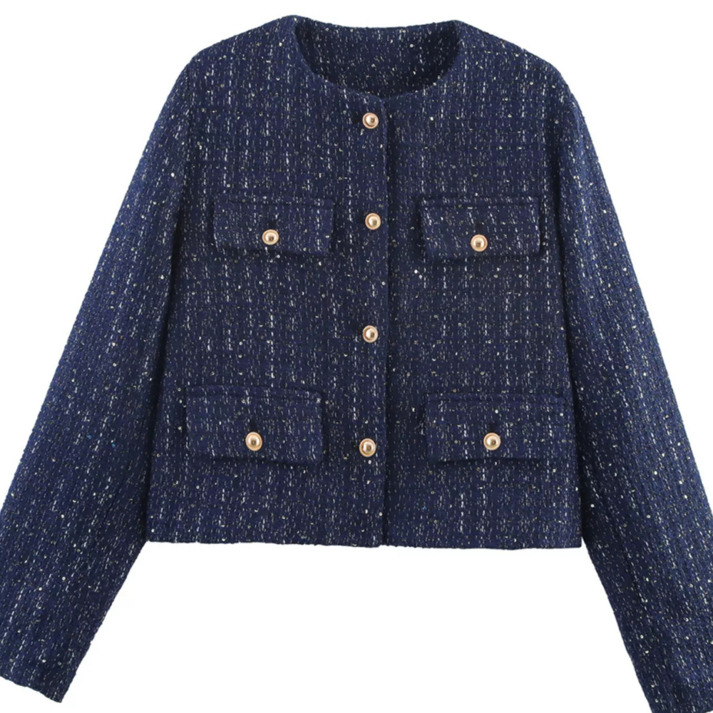 Tweed Button Up Cropped Outerwear