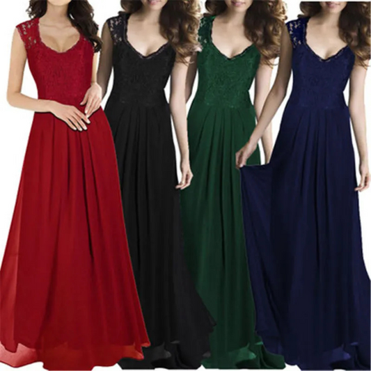 Lace Chiffon Patchwork Sleeveless Solid Color Dress