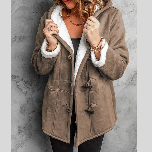 Full Size Cozy Sherpa Lined Toggle Coat with Hood Plus Size