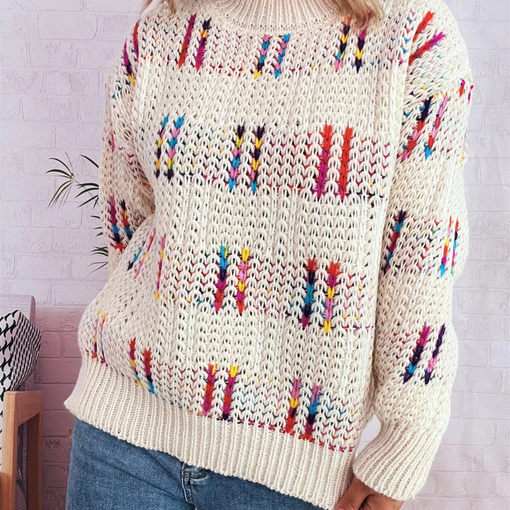Colorful Round Neck Long Sleeve Sweater
