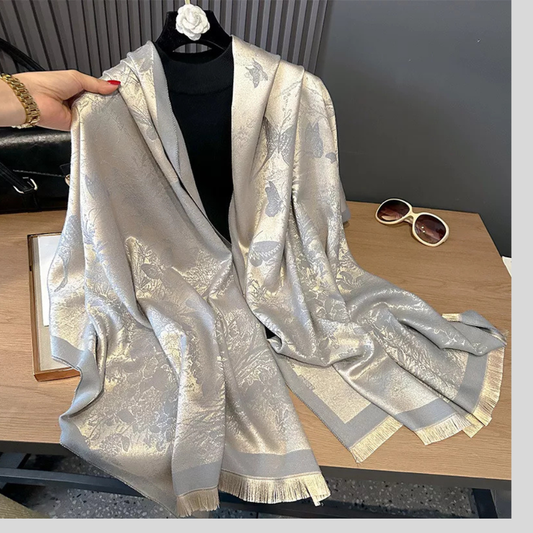 Butterfly Print Raw Hem Scarf